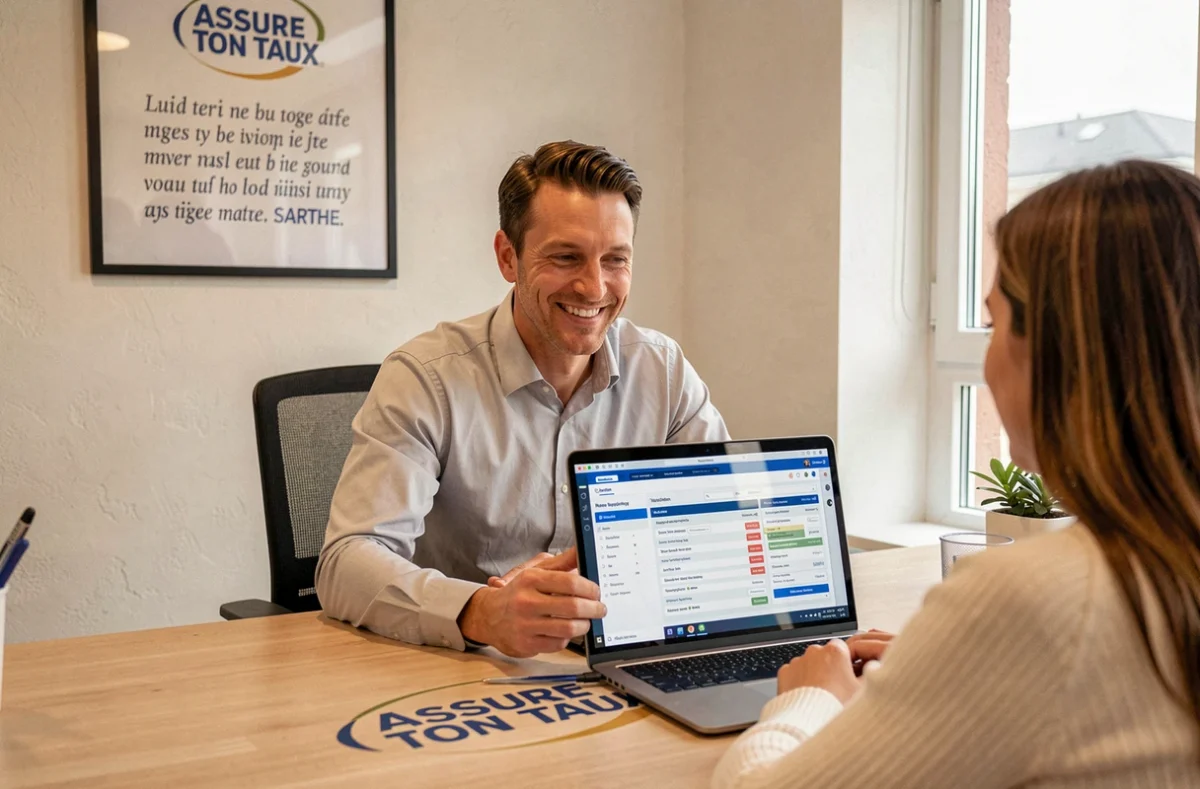 Fabien Rivière courtier Assure Ton Taux présentant une négociation de taux immobilier à des clients dans la Sarthe