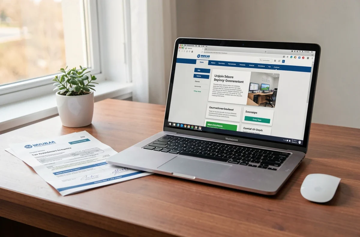 Avis d'impôts et ordinateur portable posés sur un bureau