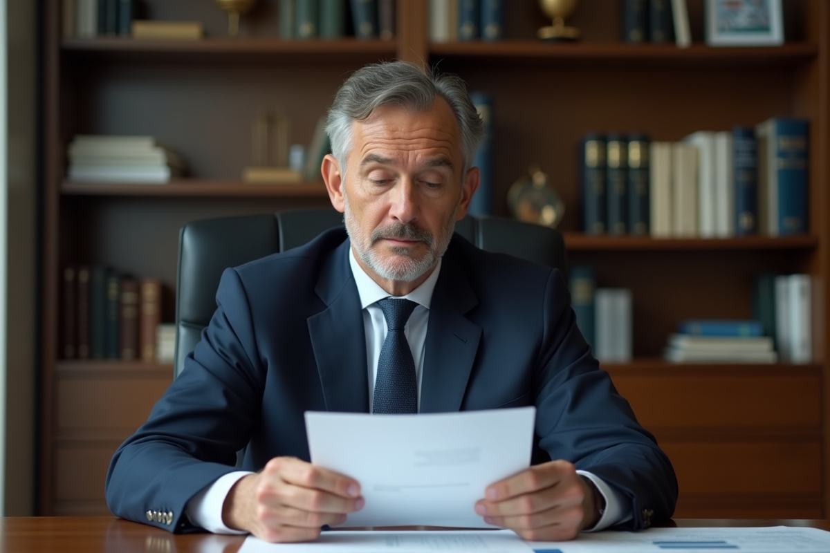 Homme d'affaires en costume dans une banque de France