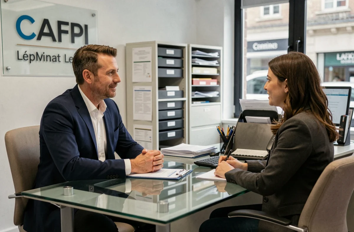 Conseiller CAFPI Le Mans République en consultation avec des clients pour un prêt immobilier