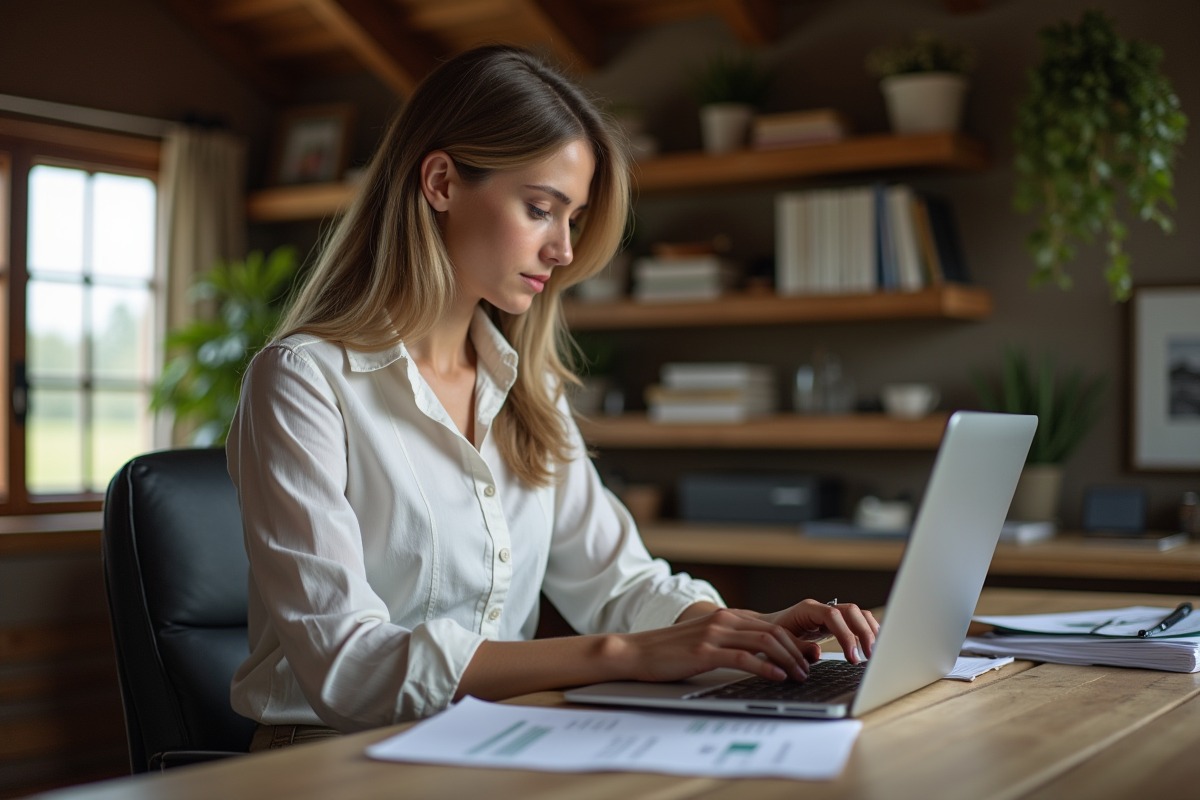 Jeune femme consultante travaillant sur ordinateur dans un bureau