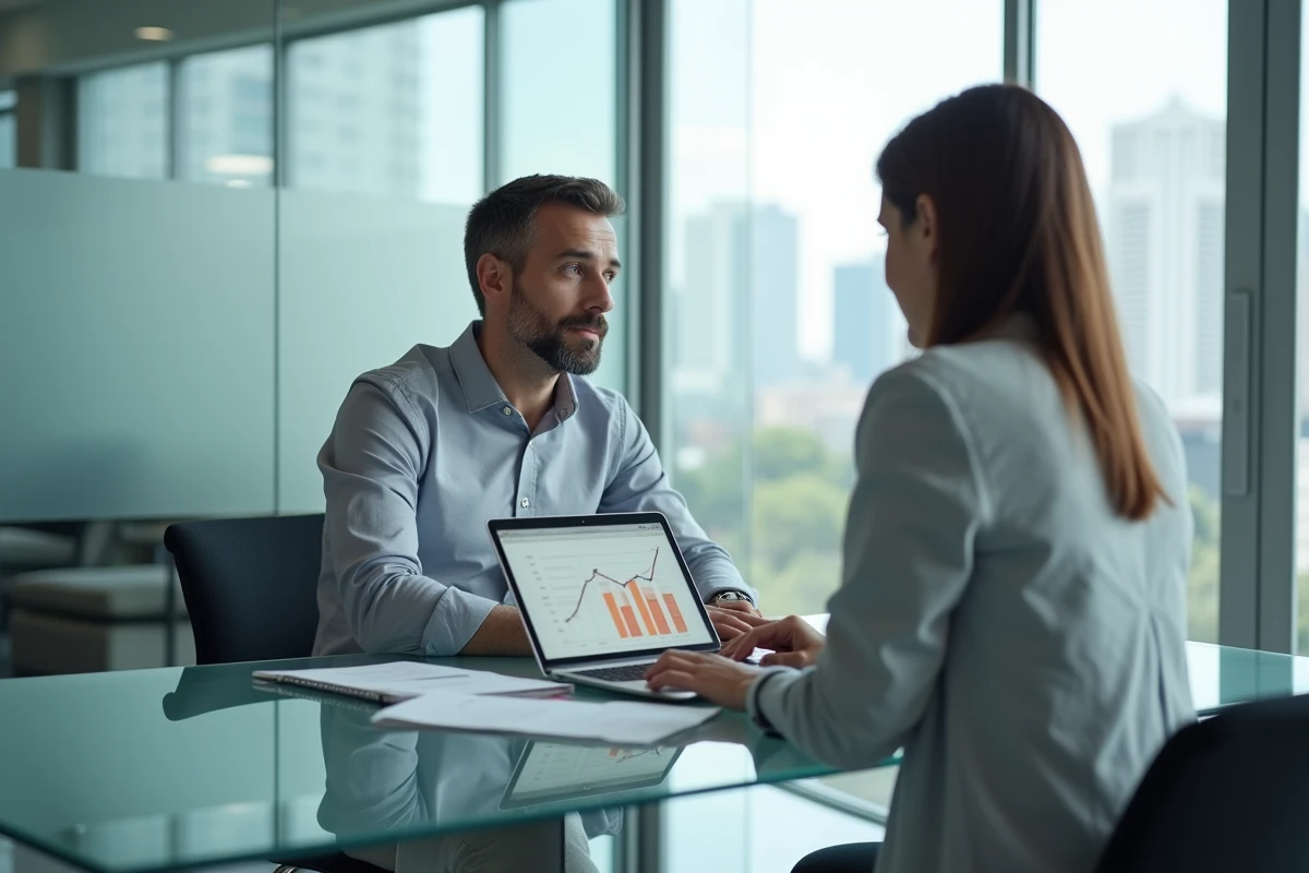 Entrepreneur consultant un expert-comptable pour vérifier son éligibilité à la franchise en base TVA
