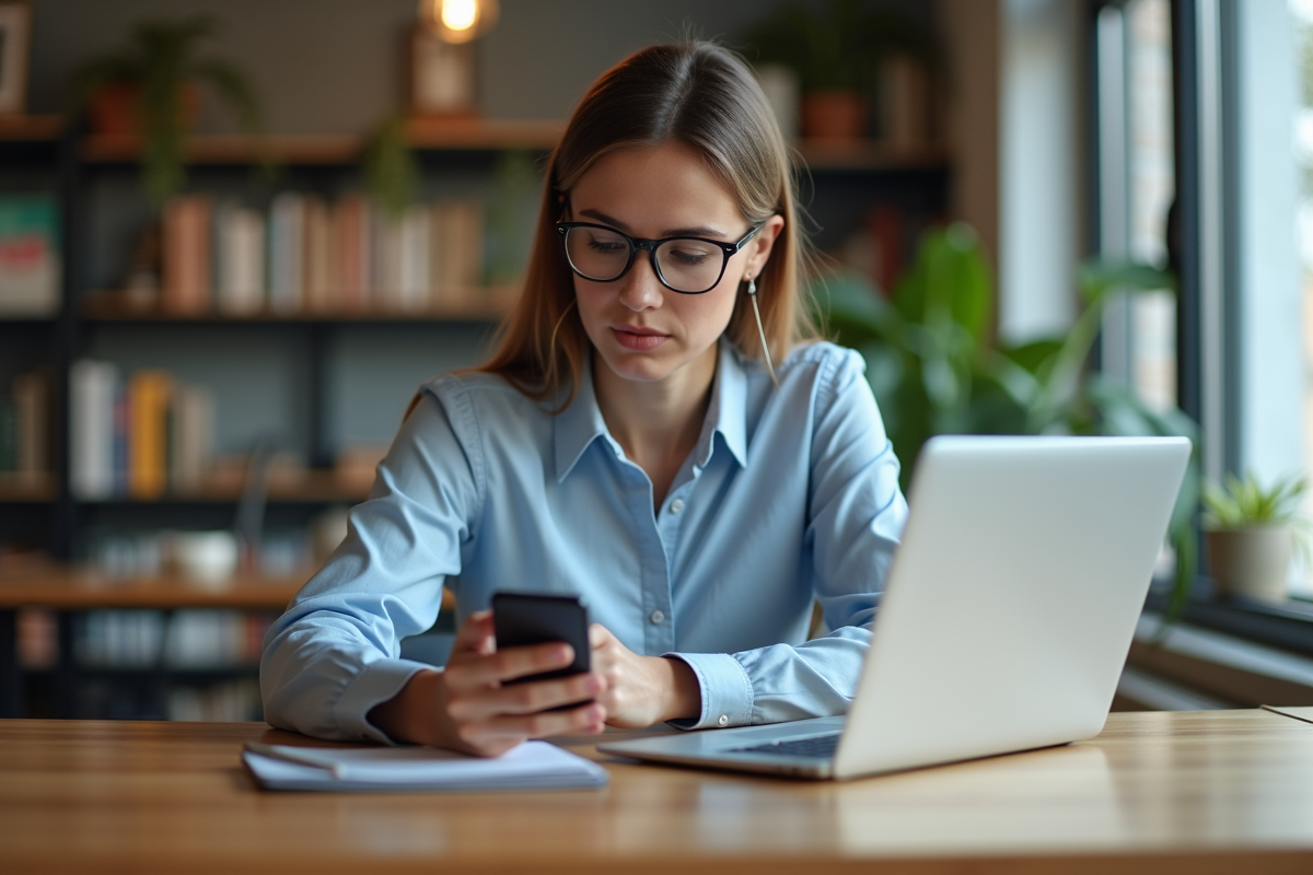 Jeune femme utilisant son smartphone pour activer 3D Secure à la maison
