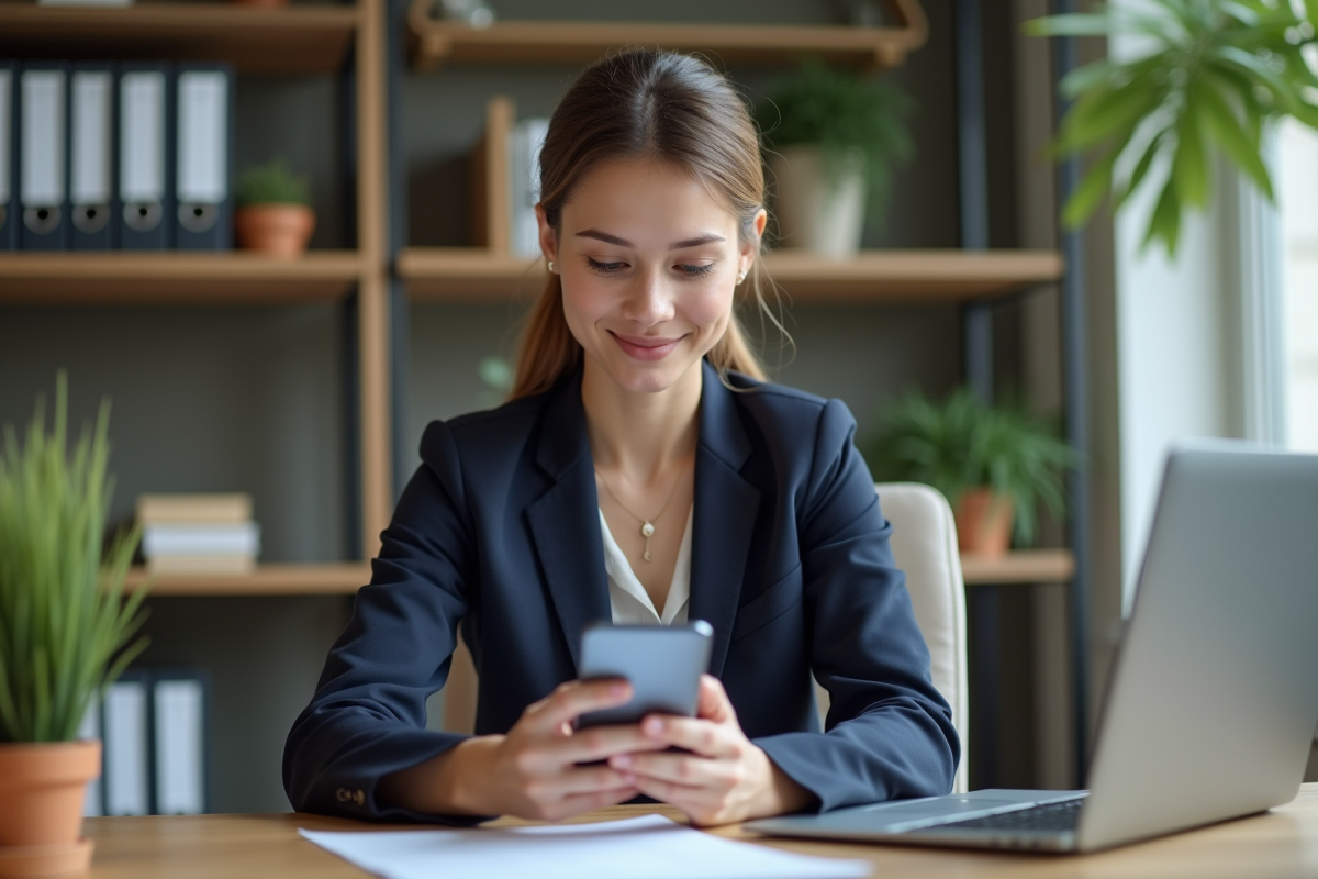 Femme d affaires en bureau moderne utilisant un ordinateur portable