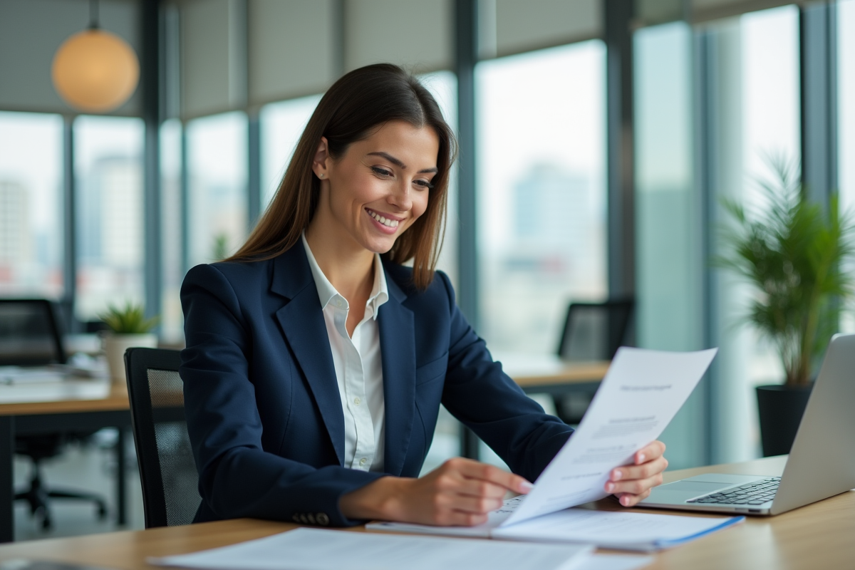 Femme en costume bureau dans un bureau moderne