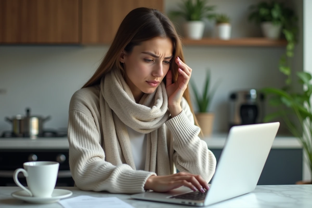 Jeune femme vérifie son compte bancaire en ligne à la maison