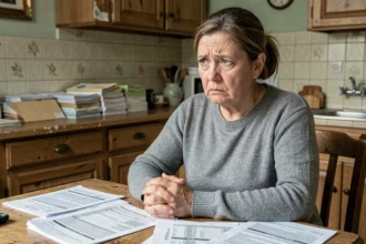Femme inquiète face à des factures médicales sans mutuelle complémentaire santé