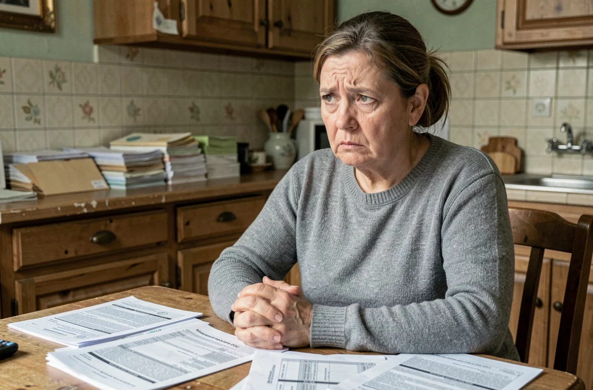 Femme inquiète face à des factures médicales sans mutuelle complémentaire santé