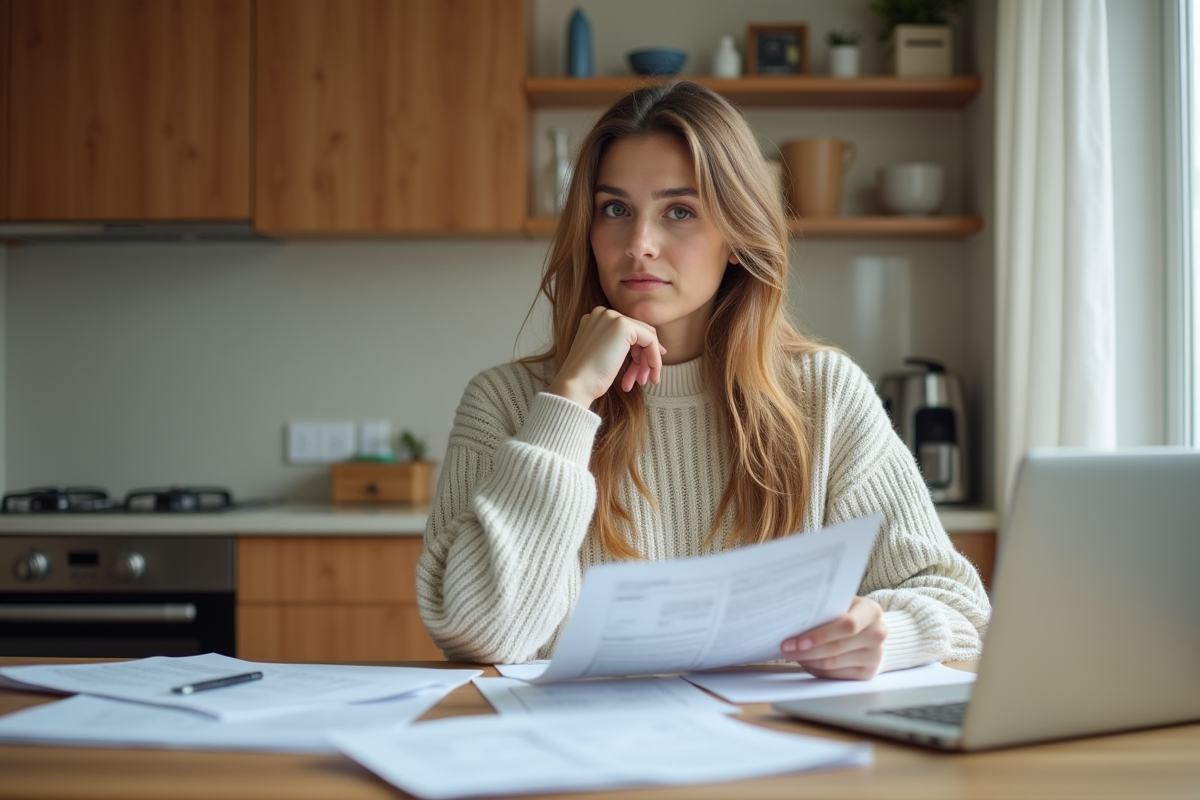 Jeune femme lisant des documents d