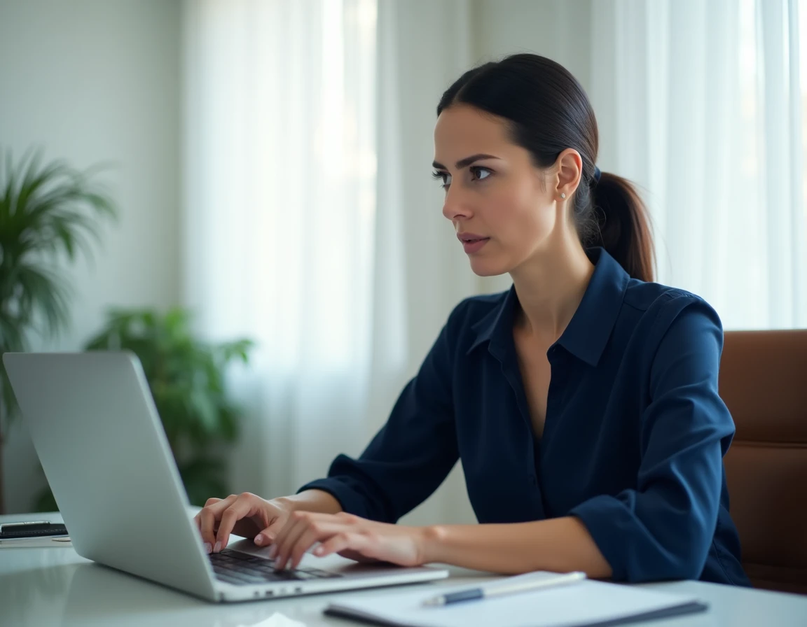 Femme recherchant des informations sur le prélèvement ADIS sur son ordinateur portable