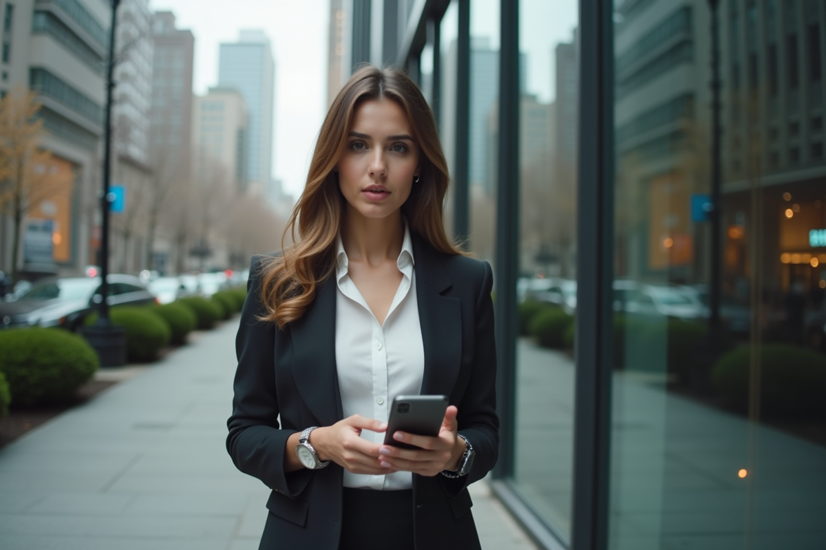 Femme dehors utilisant son smartphone pour crypto wallet