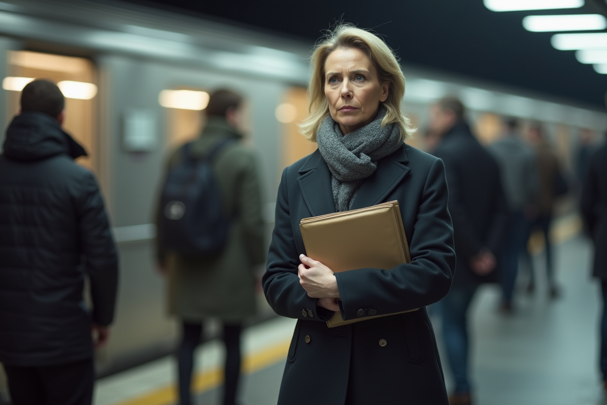 Femme d age moyen sur une plateforme de train