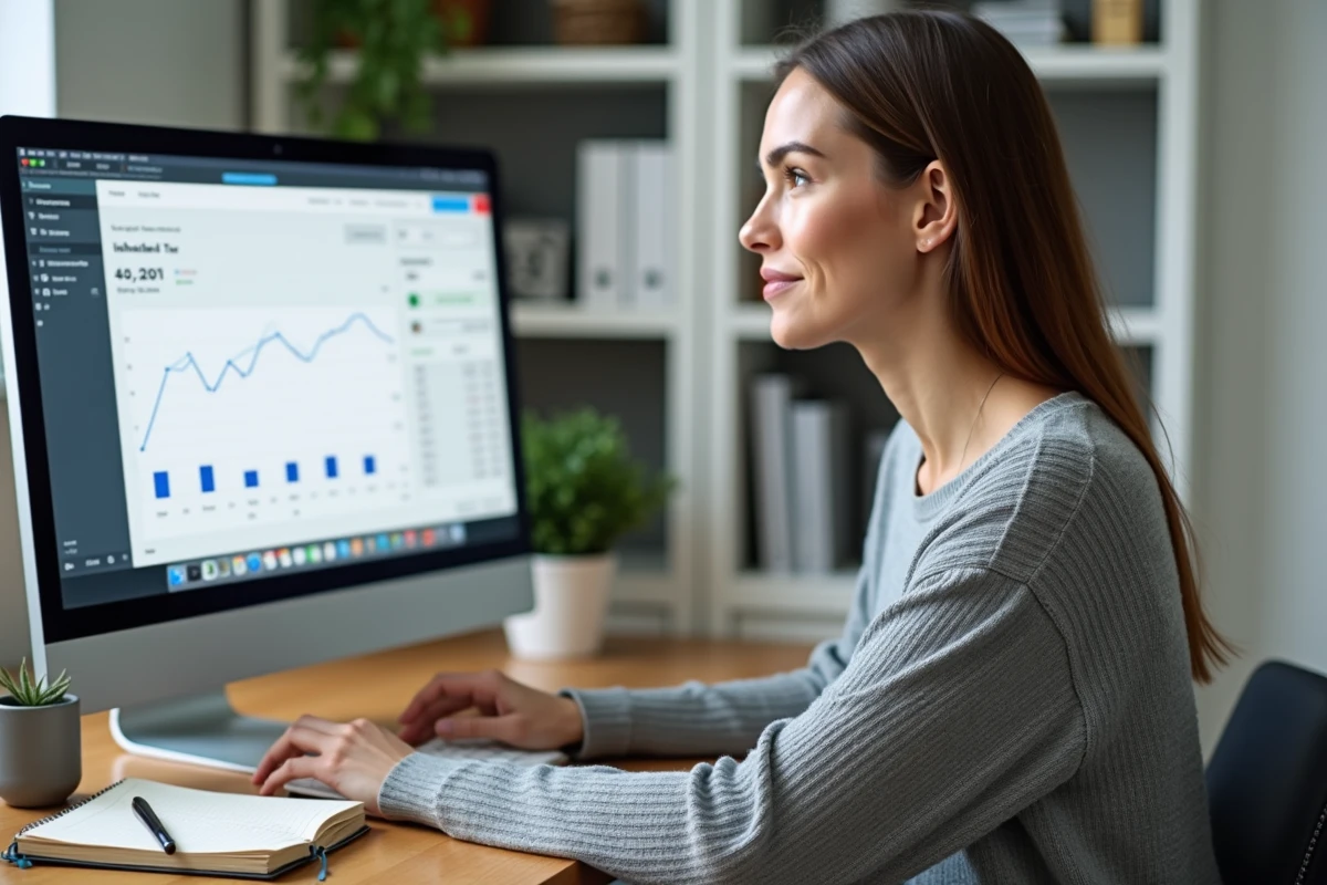 Femme travaillant sur son ordinateur dans un bureau à domicile