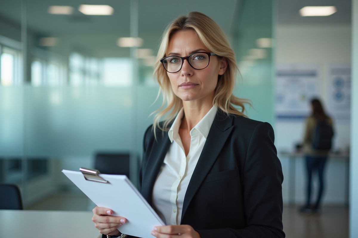 Femme d affaires vérifiant des documents officiels
