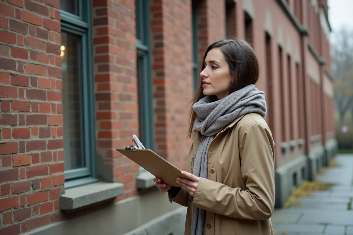 Jeune femme inspectant une fenêtre d