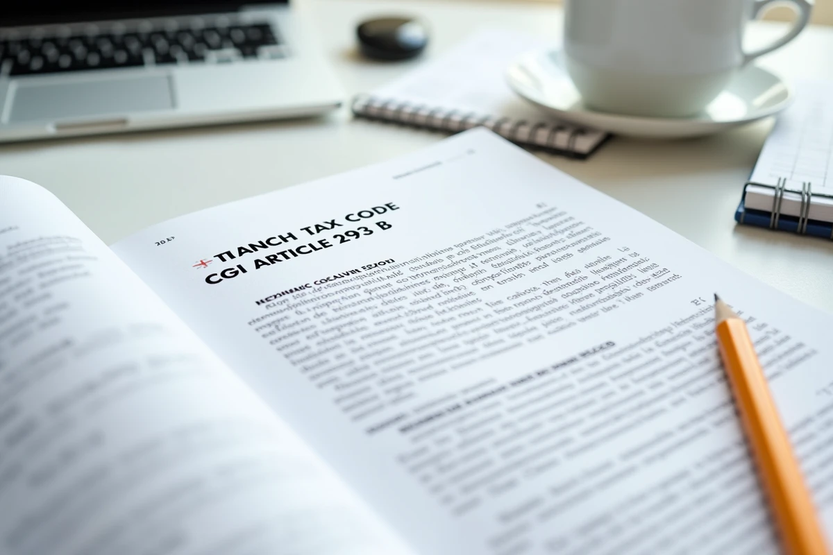 Gros plan sur le texte de l'article 293 B du CGI avec annotations manuscrites pour analyse de la franchise en base