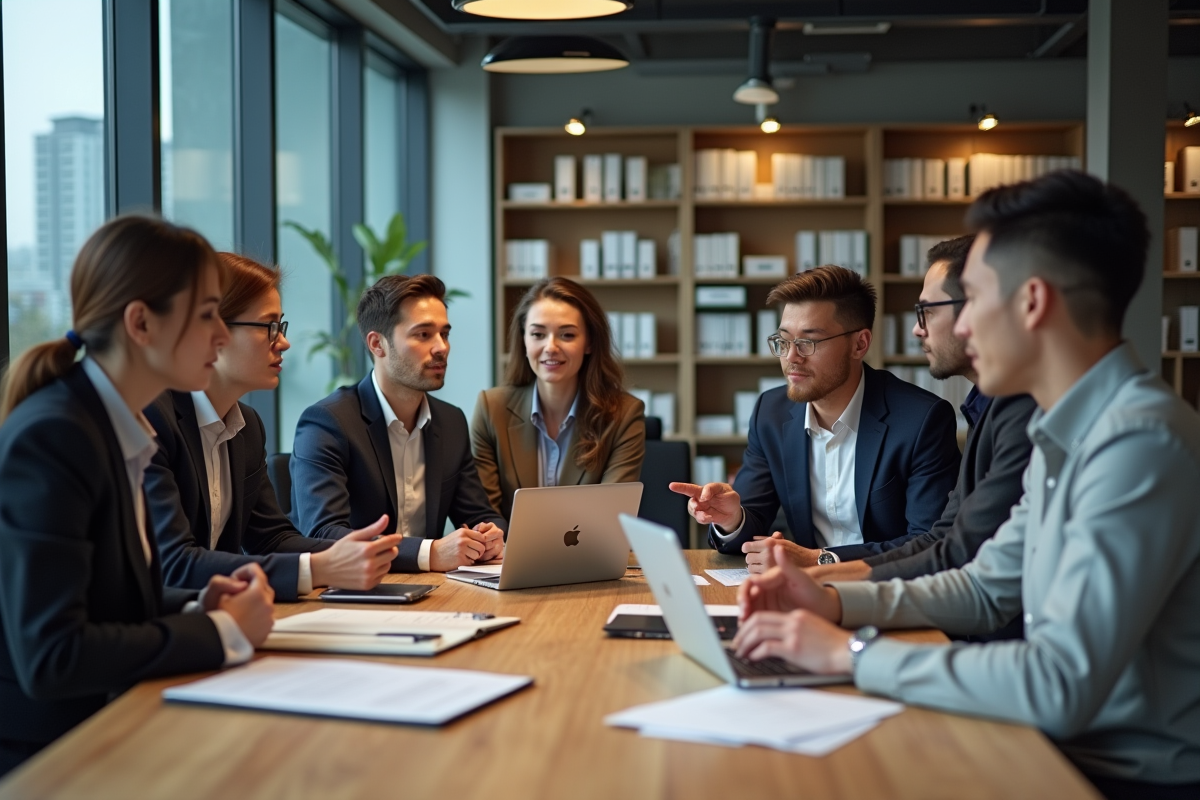 Groupe de professionnels en réunion dans un bureau moderne