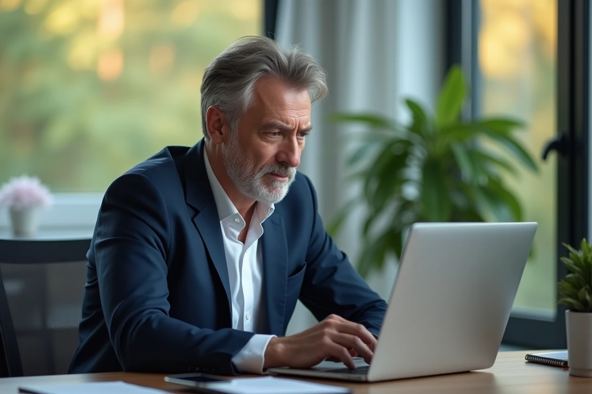 Homme d affaires en costume regardant un email suspect