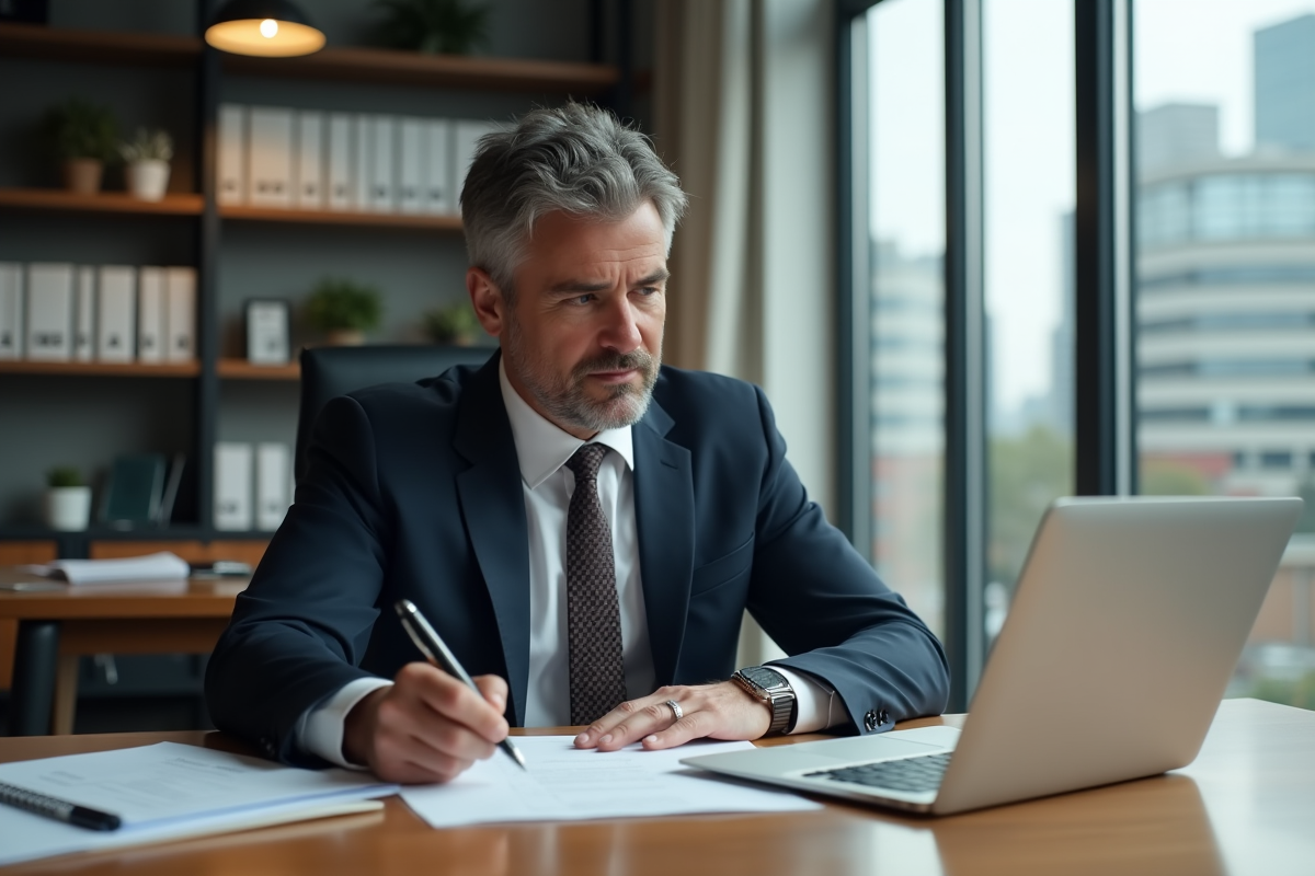 Homme d'affaires en costume dans un bureau moderne