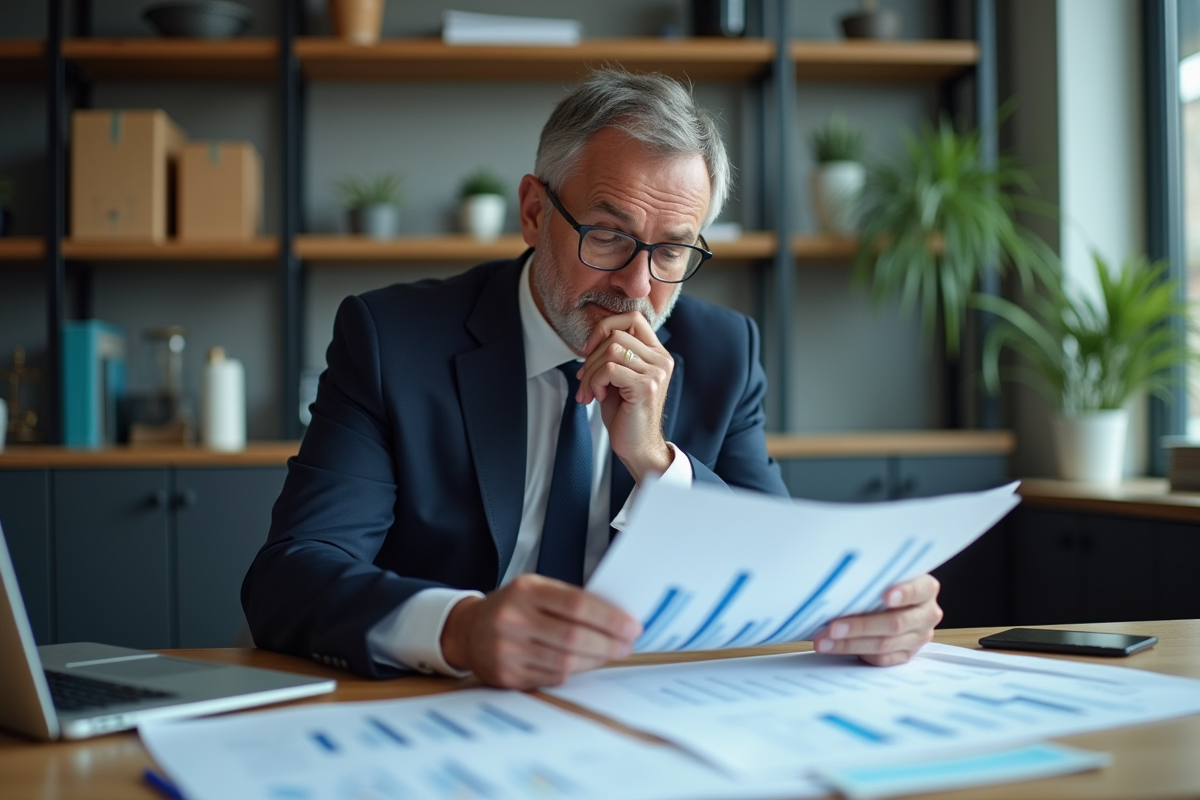 Homme d'affaires réfléchissant avec graphique effet de levier 2026