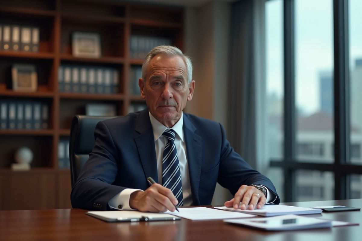 Homme d'affaires en costume dans un bureau élégant