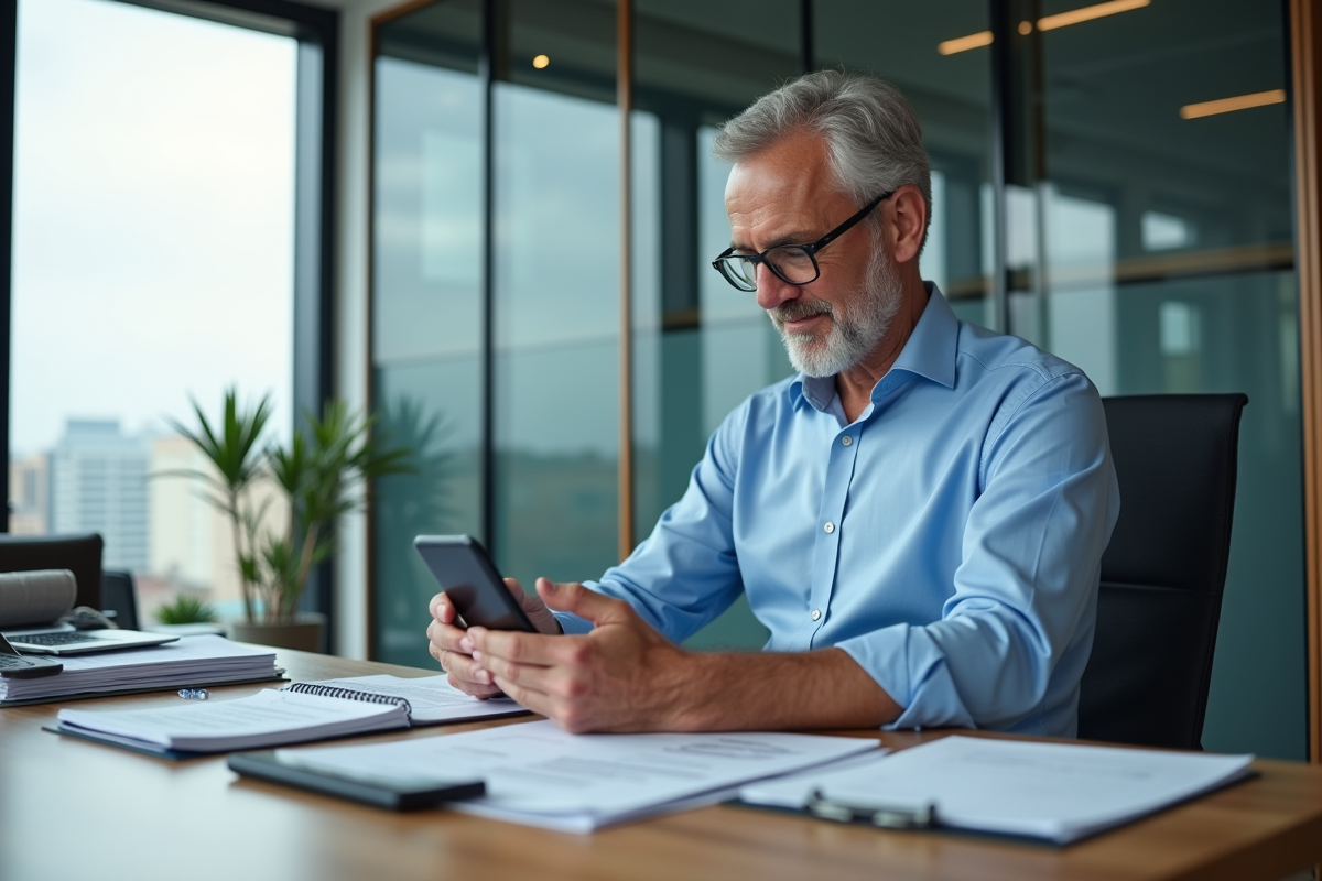 Homme utilisant une application bancaire sur smartphone