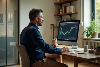 Homme d'âge moyen travaillant sur son ordinateur dans un bureau calme