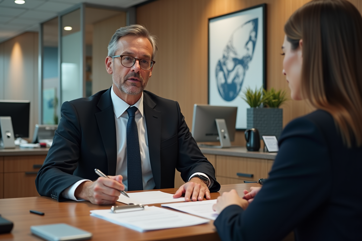 Homme en blazer discutant avec un conseiller bancaire