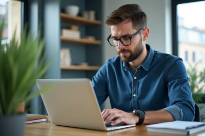 Homme d'une trentaine utilisant une application crypto sur ordinateur