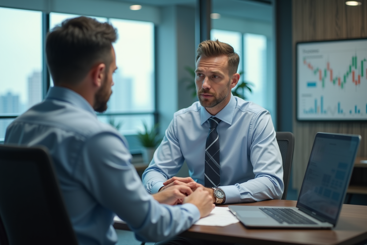 Homme en discussion avec un conseiller financier au bureau