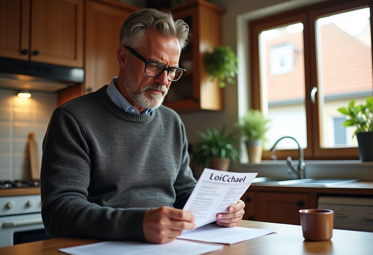 Homme au domicile vérifiant une facture loi Chatel à la maison