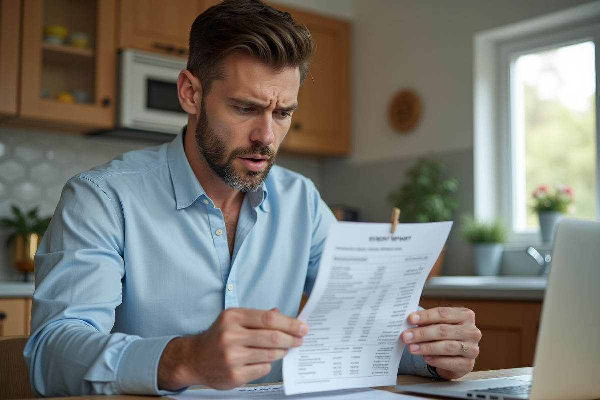 Homme en costume examine des documents financiers