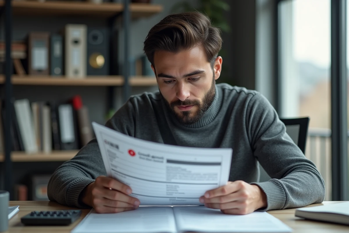 Jeune homme examinant des formulaires fiscaux au bureau