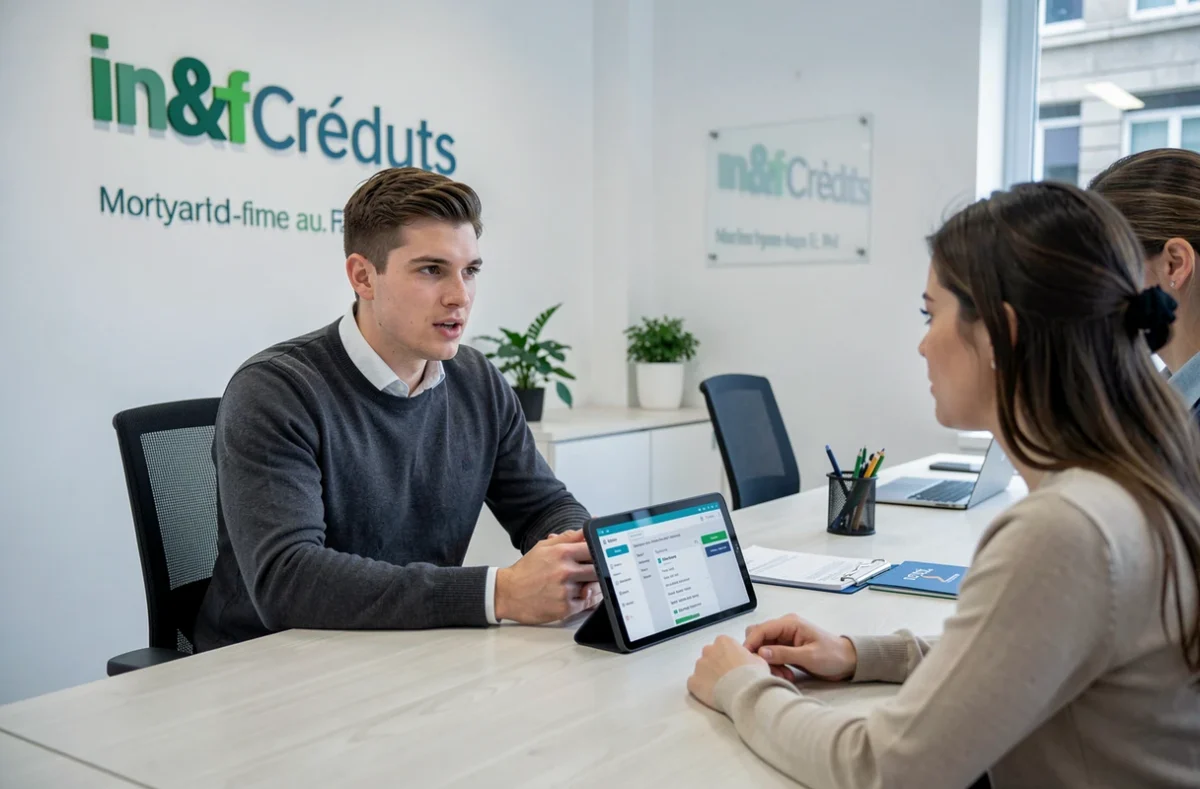 Courtier In&fi Crédits comparant les taux de crédit immobilier avec des primo-accédants sur une tablette
