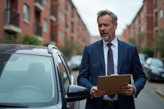 Homme professionnel inspectant une voiture en ville
