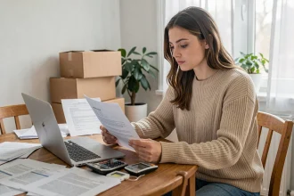 Jeune femme étudiant un contrat de location pour optimiser sa date d'entrée et bénéficier de l'APL dès le premier mois