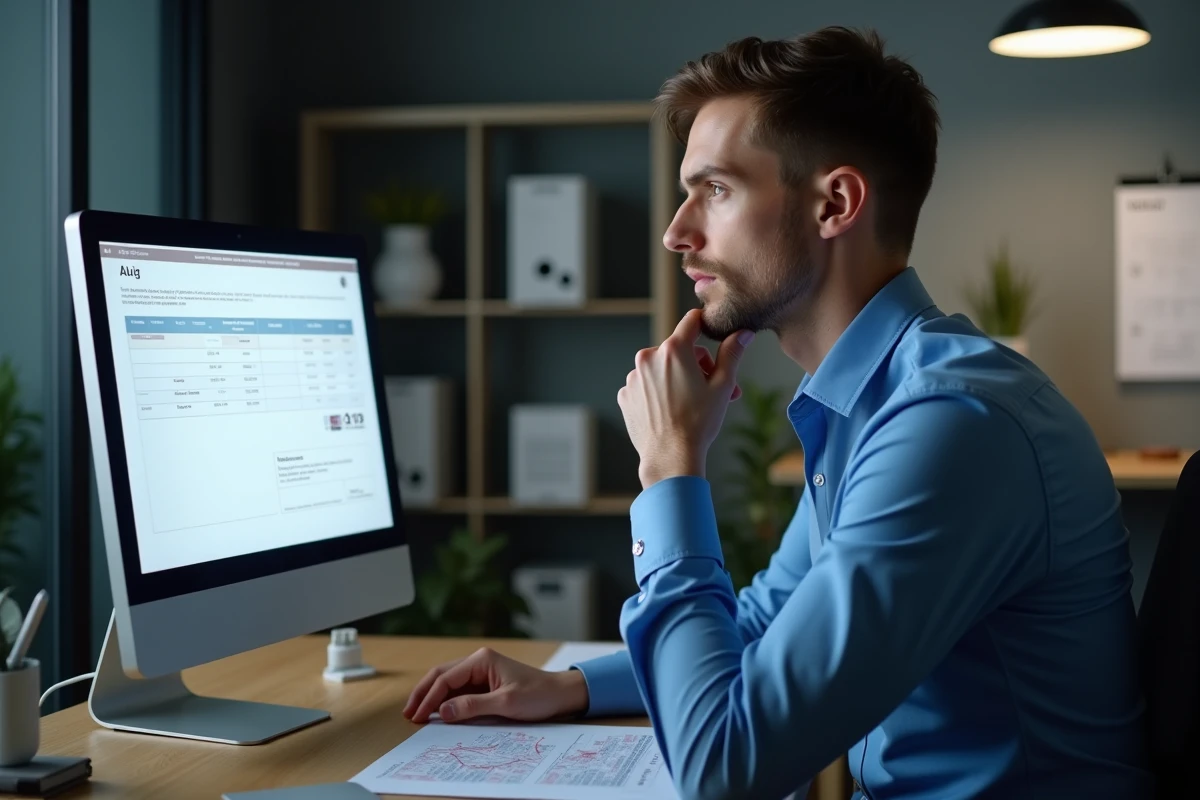 Jeune homme regardant un relevé bancaire numérique sur son ordinateur