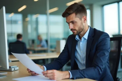 Jeune homme en costume dans un bureau moderne