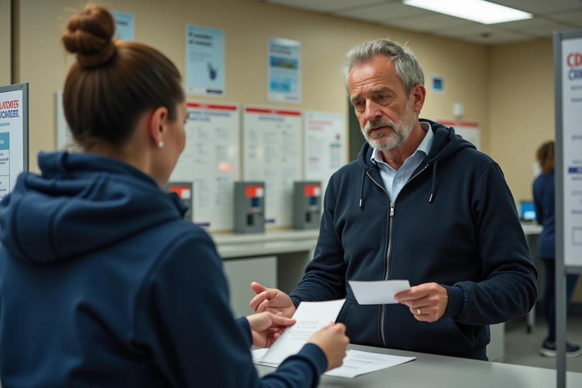 Homme effectuant un retrait d'argent au guichet d'un bureau de poste sans distributeur automatique
