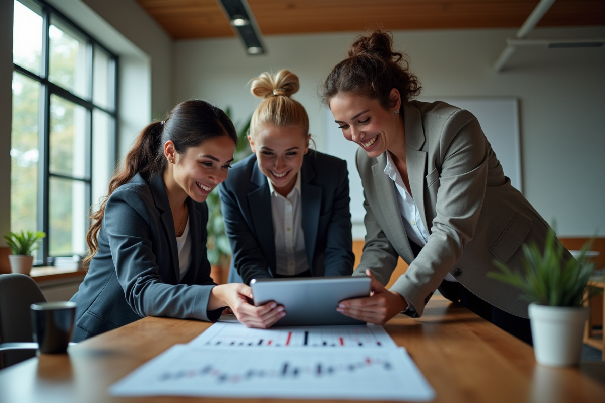 Groupe de professionnels analysant un graphique financier digital