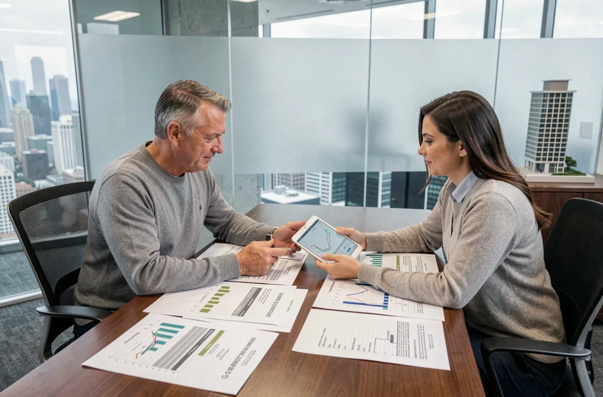 Réunion entre un investisseur et un conseiller financier pour placer dans des SCPI immobilières